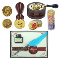 Calligraphy Pen & Stamp Set Aqua Nibs, Ink, Coloured Wax, Melter in Gift Boxes
