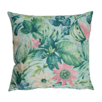 Green Floral Cushion With Insert Features Rear Zip 45cm x 45cm Tropical Inspired