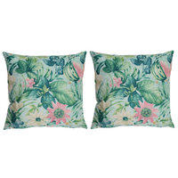 2x Green Floral Cushions with Inserts Features Rear Zip 45cm x 45cm Tropical Inspired