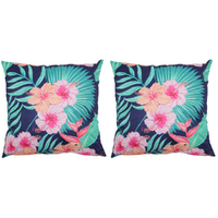 2x Hibiscus Flower Cushions With Insert Features Rear Zip 45cm x 45cm Tropical Green