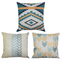 3pce Chevron Cushions Set 45cm Blue, Teal & Yellow Colours Bundle