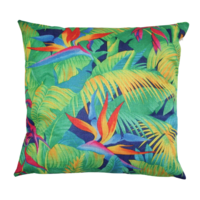 Bird of Paradise & Bright Green Leaves Cushion w/ Insert Rear Zip 45cm Tropical