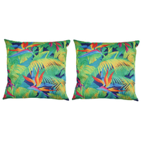 2x Bird of Paradise & Bright Green Leaves Cushions w/ Insert Rear Zip 45cm Tropical