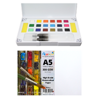 A5 Watercolour Paper 300gsm + Paint Pan Set with Palette & Brushes Pack