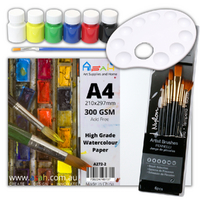 Watercolour Painting Kit Primary Colours, A4 Paper, Brushes, Palette, Paint Set