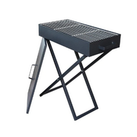 Charcoal BBQ Grill w/Lid Medium Black Metal Standing & Foldable 30x60cm Cook Area
