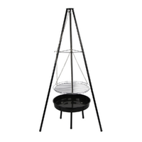 Tripod Hanging BBQ Charcoal Grill with Adjustable Height 1.5m Height Black Metal