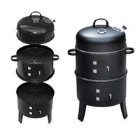 Charcoal Smoker Oven BBQ Grill Black Metal 84x40cm 3 Compartment & Temp Gauge
