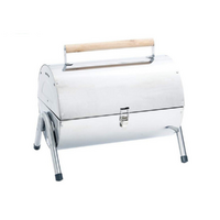 Charcoal BBQ Grill Smoker Oven Stainless Steel Metal Barrel Shaped 41x28x36cm
