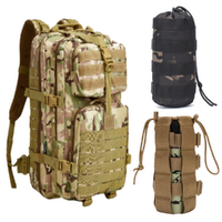 Backpack Green Camouflage + 2 Water Bottle Holders Attachments Set