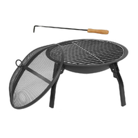 Fire Pit Brazier & BBQ Grill with Mesh Cover & Lid Lifter For Outdoors 56cm 