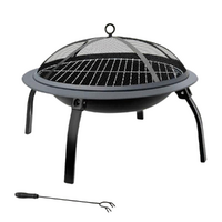 Fire Pit Brazier & BBQ on Legs with Grill Mesh & Lid Lifter For Outdoors 56x43cm