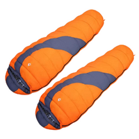 2x Sleeping Bags, Pair of Singles -15C to 10C Degrees Cotton Filling Orange 220x80cm