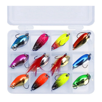 Fishing Spoon Lures Set Metal Hard Body 12pce 2.5g in Tackle Case Reflective