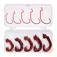 Fishing Hooks Red Wide Crank Offset 50 Pieces Sharp Carbon Steel