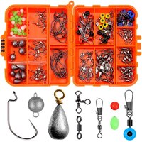 Rock Fishing Tackle Box Set Hooks, Sinkers, Swivels & Glow Beads 165 Pieces Carp