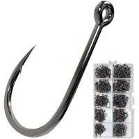 Fishing Hooks Set 500 Pieces in Portable Tackle Box Case Carbon Steel Black