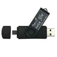 USB Flash Drive 64GB Storage Micro USB Connection Capable Black Swivel