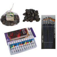 Rock Stone Painting Set 9 Brushes, 12 Colours, 750g Black Rocks Kids Activity