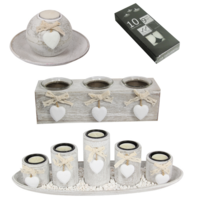 3pce Heart Motif Candle Holder Set Displays in Gift Boxes & 10pk 9hr Tealights