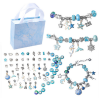Jewellery Bracelet Making Kit Diy 63 Piece Blue Charms & Beads In Gift Box