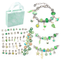 Jewellery Bracelet Making Kit Diy 63 Piece Green Charms & Beads In Gift Box