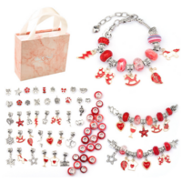 Jewellery Bracelet Making Kit Diy 63 Piece Red Charms & Beads In Gift Box