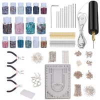Jewellery Making Kit Crystal Chips, Drill Set Plus Silver, Gold, Grey & Bronze Hardware