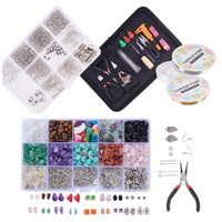 Jewellery Making Kit Tools & Gemstones DIY Set in Wallet Silver Hardware