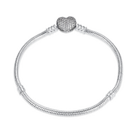 Diamante Heart Pendant 20cm Snake Chain Bracelet Silver Jewellery Accessory 1pce