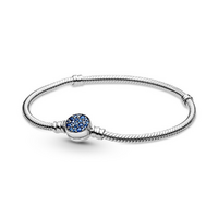 Blue Diamante Pendant 17cm Snake Chain Bracelet Silver Jewellery Accessory 1pce