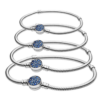 Bracelet Set 4 Sizes Blue Diamante Pendant Snake Chain Silver Jewellery Accessory