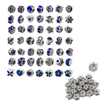 Mixed Silver & Blue Diamante Charm Beads 70pce for Bracelets, Jewellery Bundle