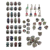 Mixed Multicolour Diamante Charm Beads 63pce for Bracelets, Jewellery Bundle Set