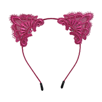 Lace Pink Cat Ears Headband, Dress Up Costume Accessory Kids/Adult Plastic