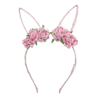 Floral Pink Cat Ears Headband, Dress Up Costume Accessory Kids/Adult Plastic