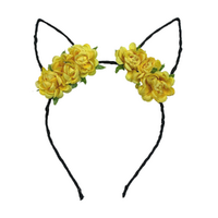 Floral Yellow Cat Ears Headband, Dress Up Costume Accessory Kids/Adult Plastic