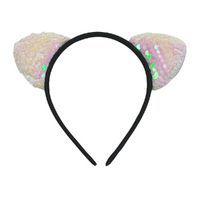 Sequin White Cat Ears Headband, Dress Up Costume Accessory Kids/Adult Plastic