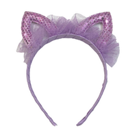Fluffy Sequin Purple Cat Ears Headband, Dress Up Costume Accessory Kids Plastic
