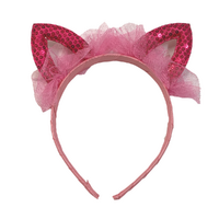 Fluffy Sequin Pink Cat Ears Headband, Dress Up Costume Accessory Kids Plastic