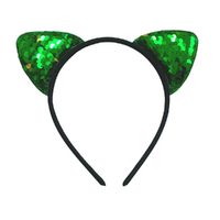 Sequin Green Cat Ears Headband, Dress Up Costume Accessory Kids/Adult Plastic