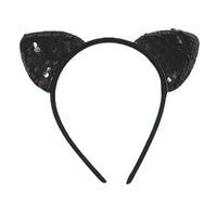 Goth Sequin Black Cat Ears Headband, Dress Up Costume Accessory Kids Plastic