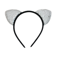Sequin Silver Cat Ears Headband, Dress Up Costume Accessory Kids Plastic