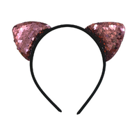 Sequin Pink Cat Ears Headband, Dress Up Costume Accessory Kids/Adult Plastic