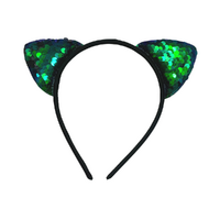 Sequin Green Cat Ears Headband, Dress Up Costume Accessory Kids/Adult Plastic