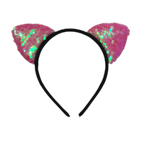Sequin Baby Pink Cat Ears Headband, Dress Up Costume Accessory Kids Plastic