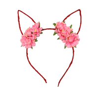 Floral Pink Cat Ears Headband, Dress Up Costume Accessory Kids/Adult Plastic