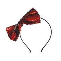 Bowtie Sequin Red Cat Ears Headband, Dress Up Costume Accessory Kids Plastic