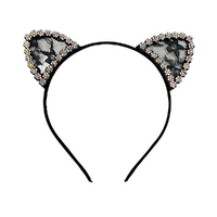 Rhinestone Black Cat Ears Headband, Dress Up Costume Accessory Kids Plastic