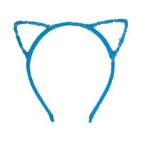 Furry Blue Cat Ears Headband, Dress Up Costume Accessory Kids/Adult Plastic
